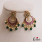 Pretty Floral Motifs Chandbali Earrings With Bead Drops E1092 (Available In 2 Colors)