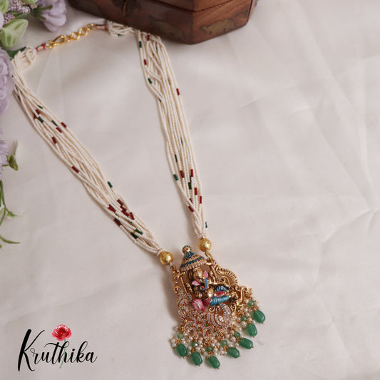 Traditional Multi Layered Perals Haaram With Beautiful Enamel Ganesha Pedant LH2006 (Available In 2 Colours)