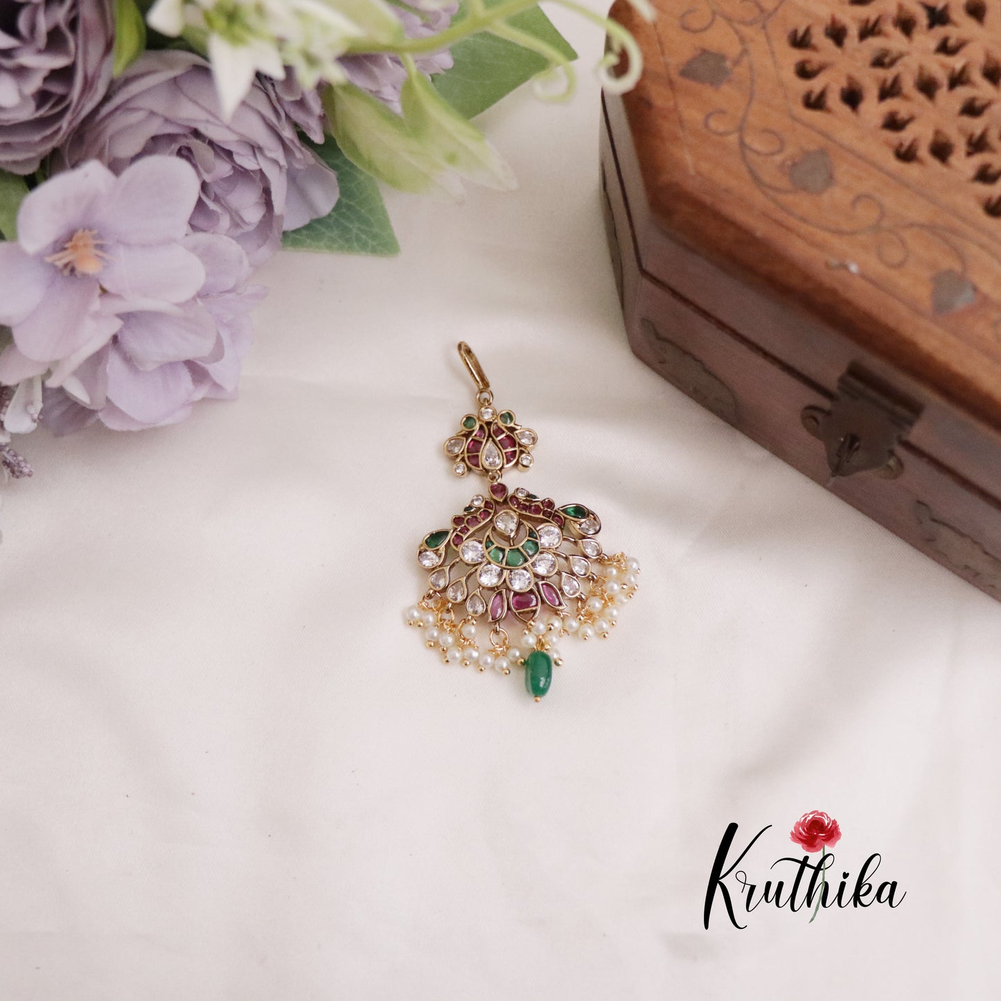 Trendy Kemp Peacock Maang Tikka with Pearls Drops MT282