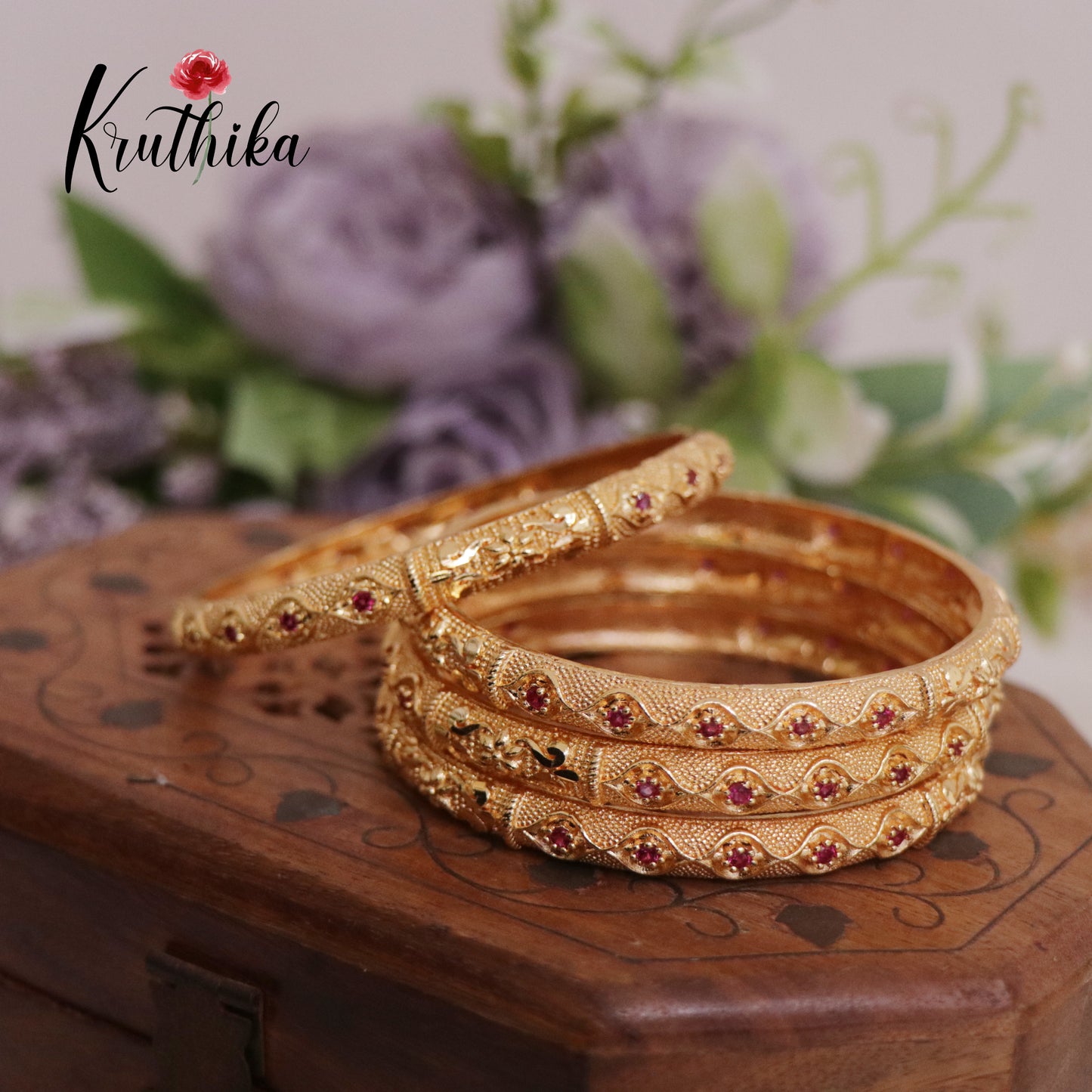 Trendy Micro Plated Ruby Bangles B277 (Set of 4 Bangles)