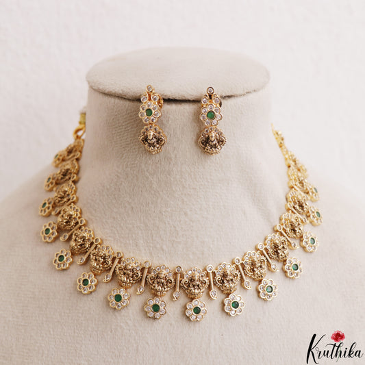 Classic Antique Nagas Lakshmi Floral Motifs Temple Choker NC3184 (Available In 2 Colors)