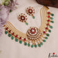 Gorgeous Floral Motifs Multi Pearl Strand Polki Jadau Choker With Green Bead Drops NC3011