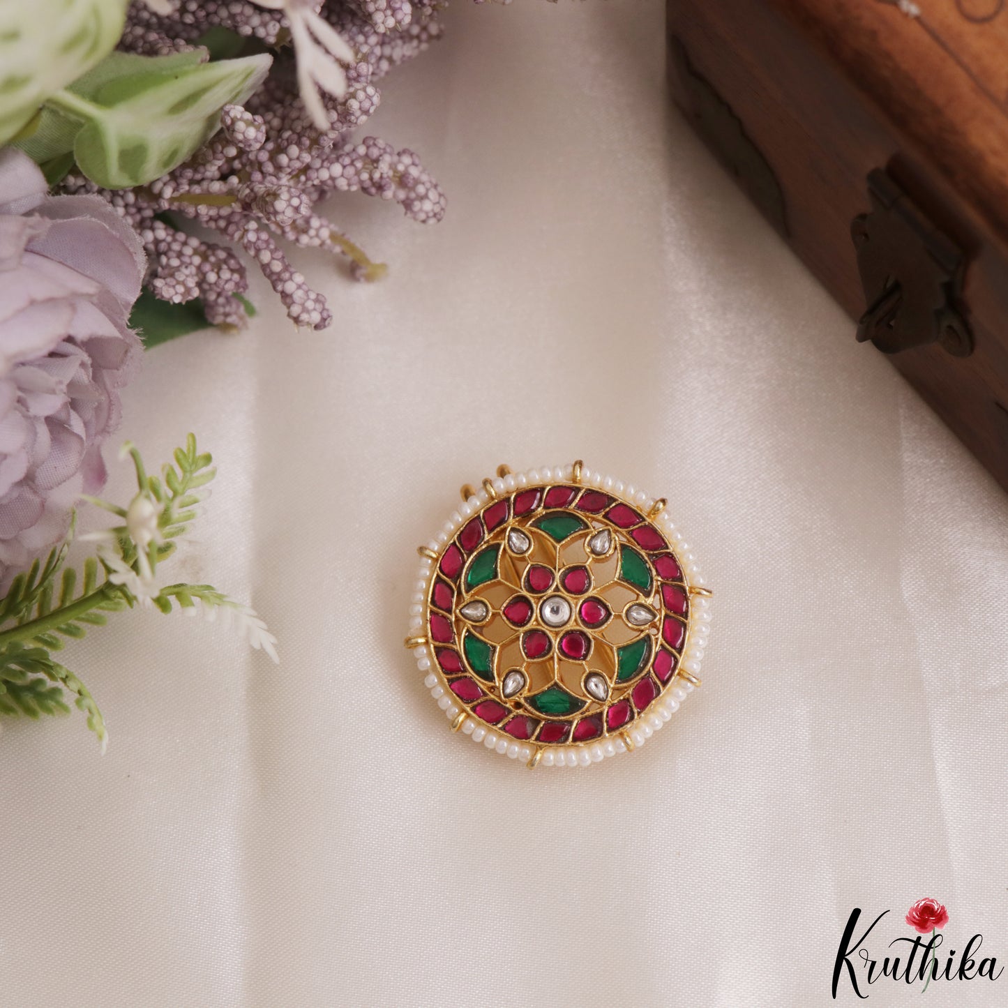 Elegant Pearl Border Floral Motifs Chandra Surya Jadau Hair Ornaments J412