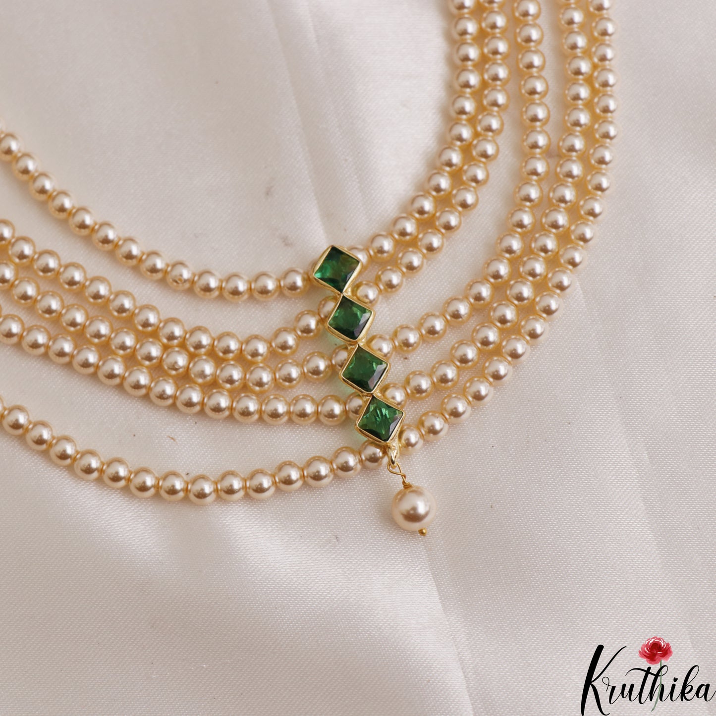 Pretty Sqaure Motifs Multi Layer Pearl Haaram LH2131