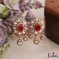 Trendy Floral Motifs Polki Victorian Stud Earrings With Teardrop Drops E1085 (Available In 4 Colors)