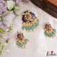 Gorgeous Antique Lakshmi Motifs Polki Jadau Pendant Set With Green Bead Drops PS307 (Available In 3 Colors)