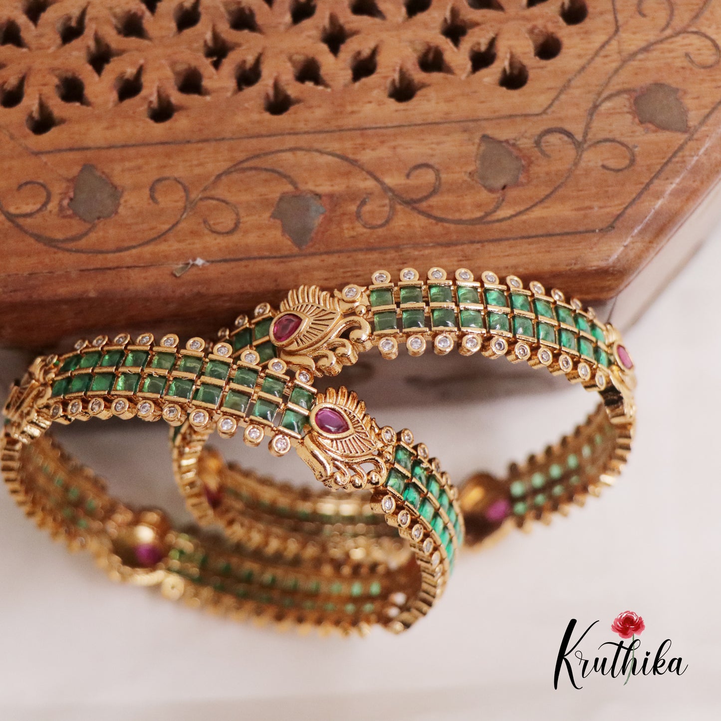 Beautiful Emerald Peacock Bangles B140 (Available in 2 Colors)