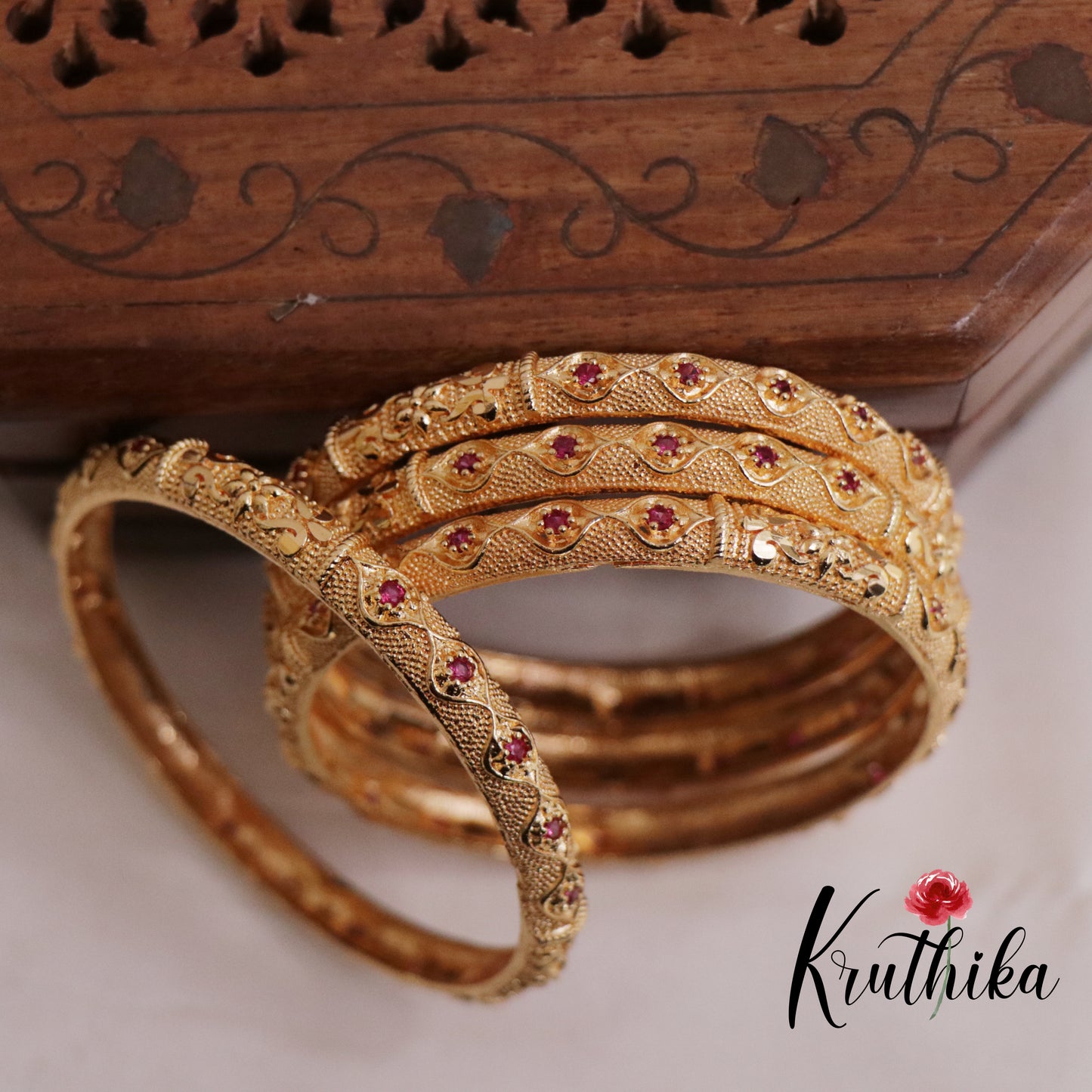 Trendy Micro Plated Ruby Bangles B277 (Set of 4 Bangles)