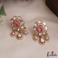 Trendy Floral Motifs Polki Victorian Stud Earrings With Teardrop Drops E1085 (Available In 4 Colors)