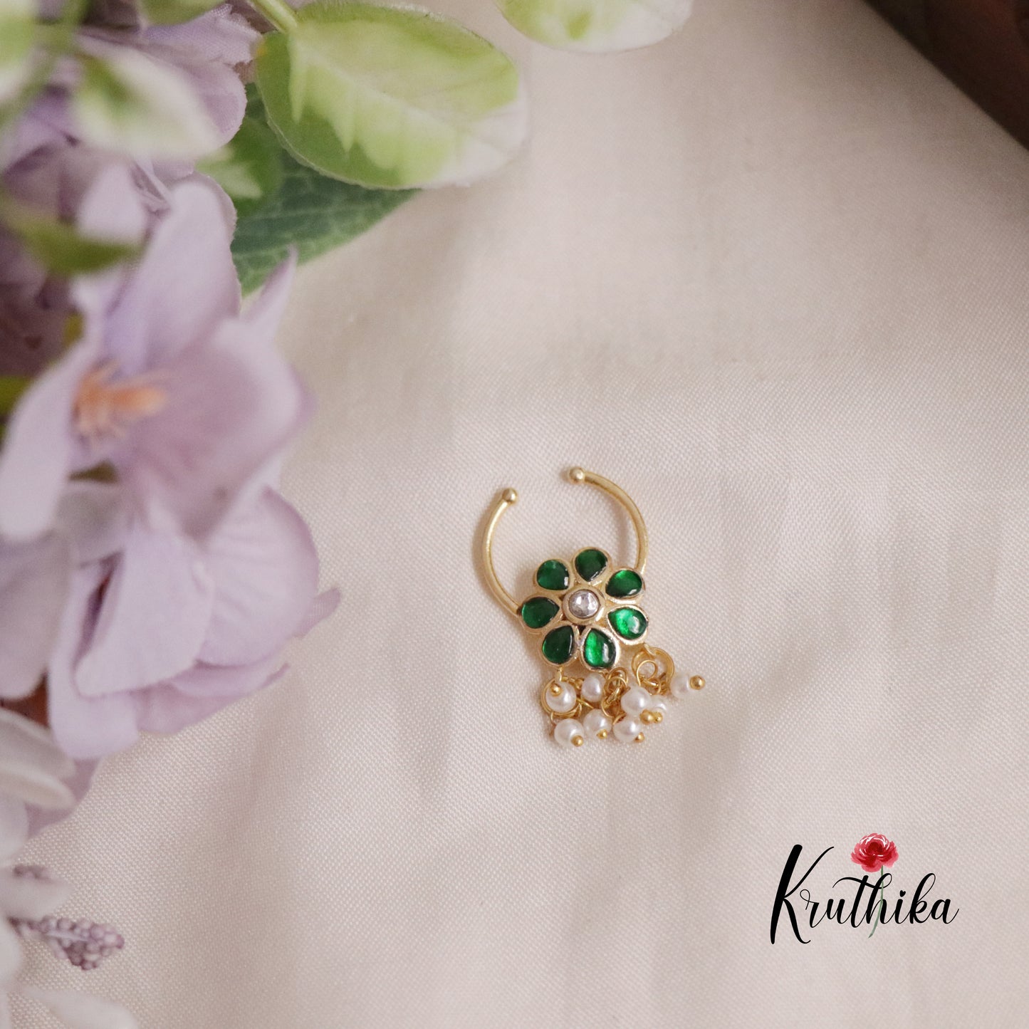 Elegant Jadau Septum Nose Ring- No Piercing Required N58 (Available in 4 Colours)