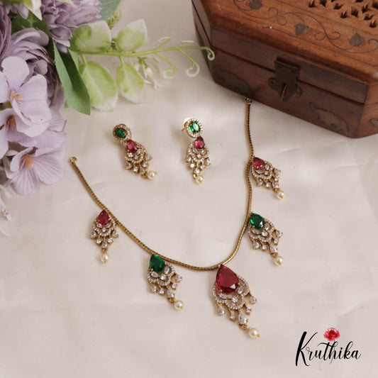 Sparkling AD Teardrop Motifs Victorian Necklace NC2654 (Available in 3 Colours)