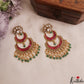 Premium Floral Polki Chandbali Jadau Earrings With Pearl Bead Drops E1139 (Available In 2 Colors)