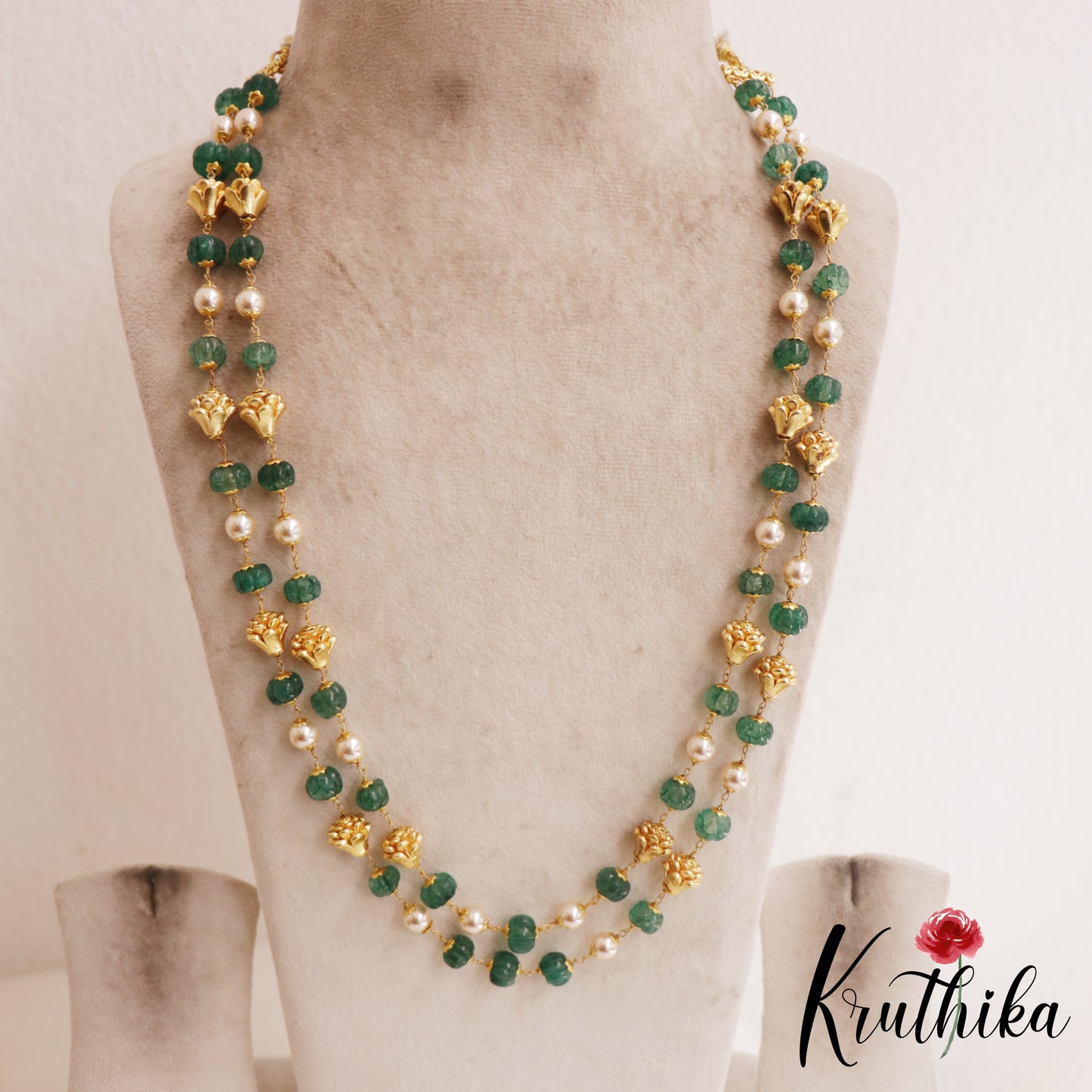 Elegant Floral Green Bead Double Layered Mala LH2070