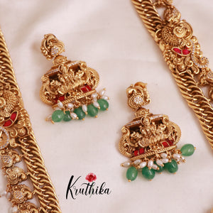 Royal Grand Nagas Jadau Temple Haaram with Green Beads LH1807