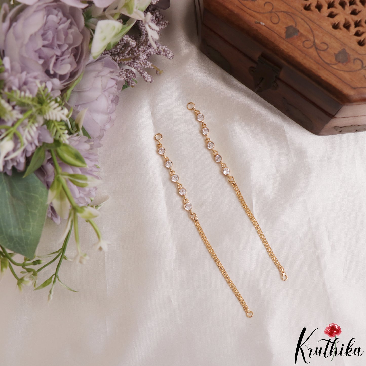 Simple Gold-Tone CZ Earchains EC224 (Available In 3 Colors)
