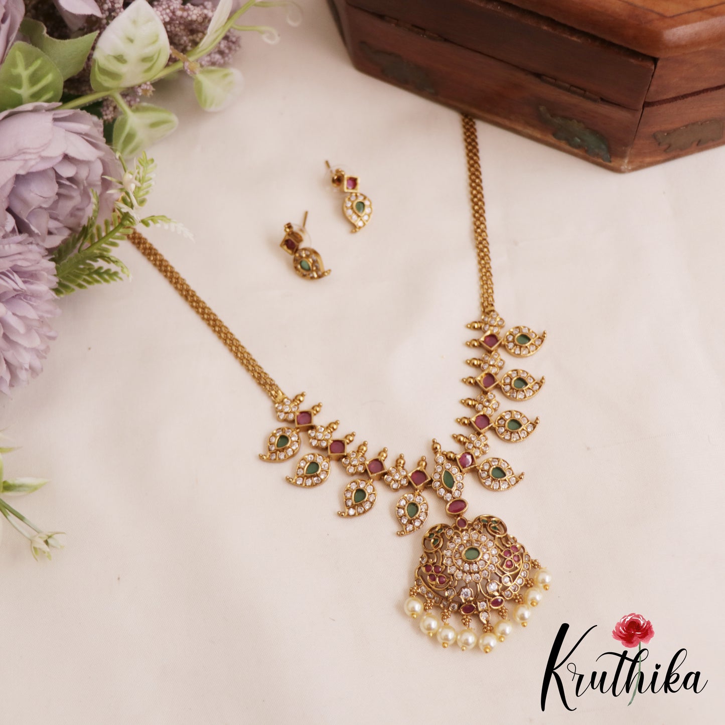 Elegant Mango Motifs Choker With Pearl Drops NC2828