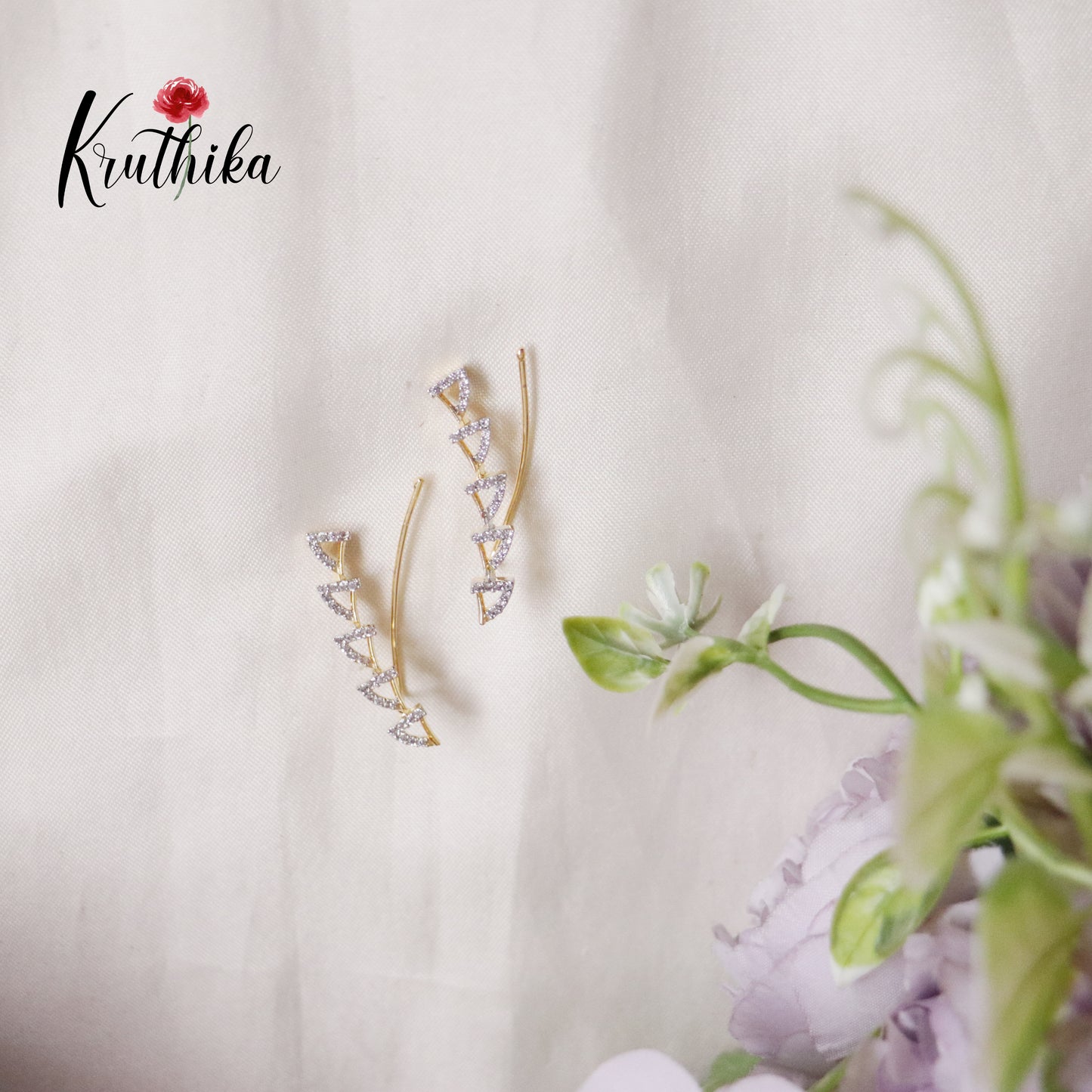 Trendy Dainty AD Stones Gold Finish Ear Climbers / Ear cuffs E479