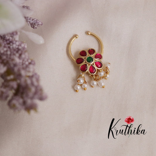 Elegant Jadau Septum Nose Ring- No Piercing Required N58 (Available in 4 Colours)