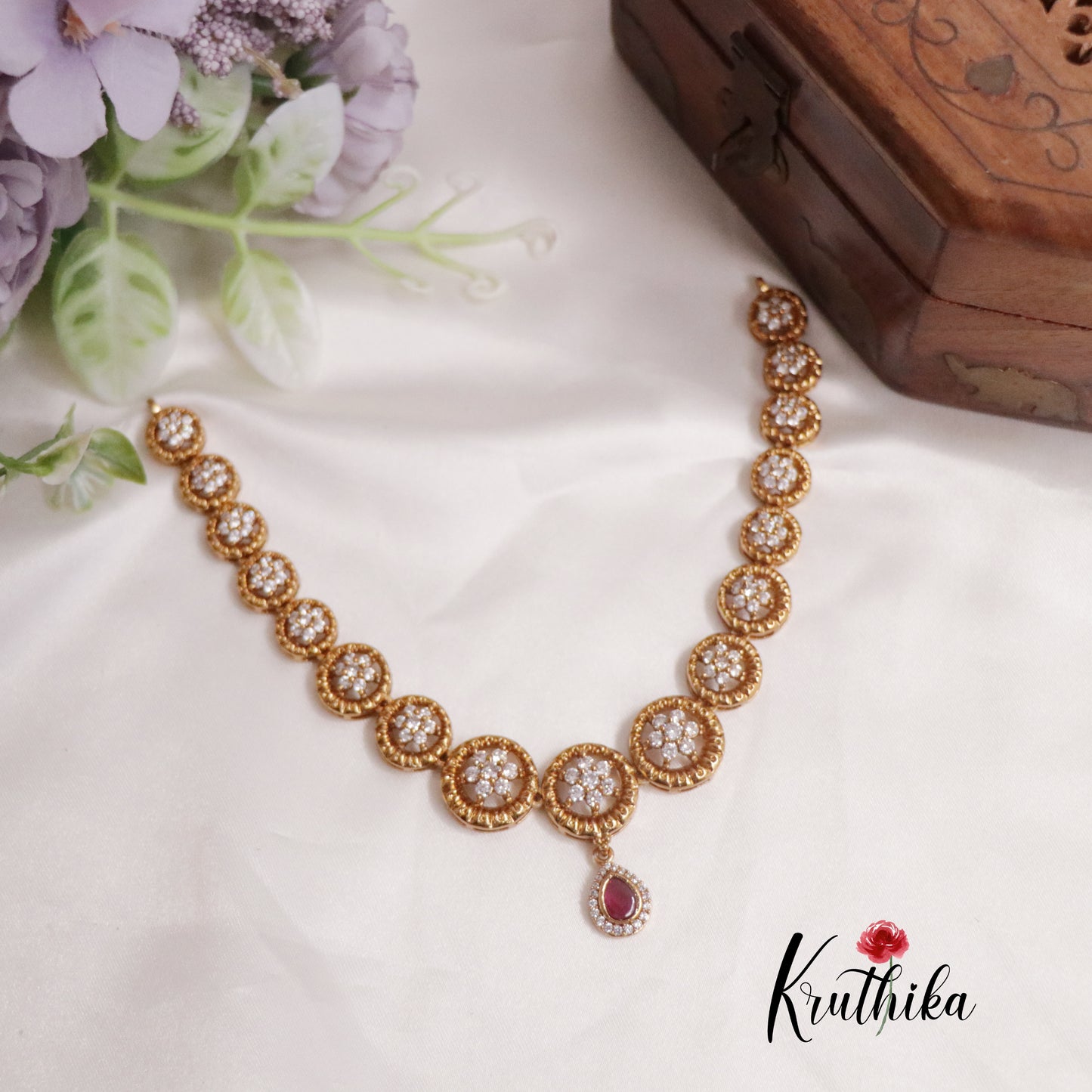 Simple CZ Sparkling Floral Necklace NC2242 (Available in 2 Colors)