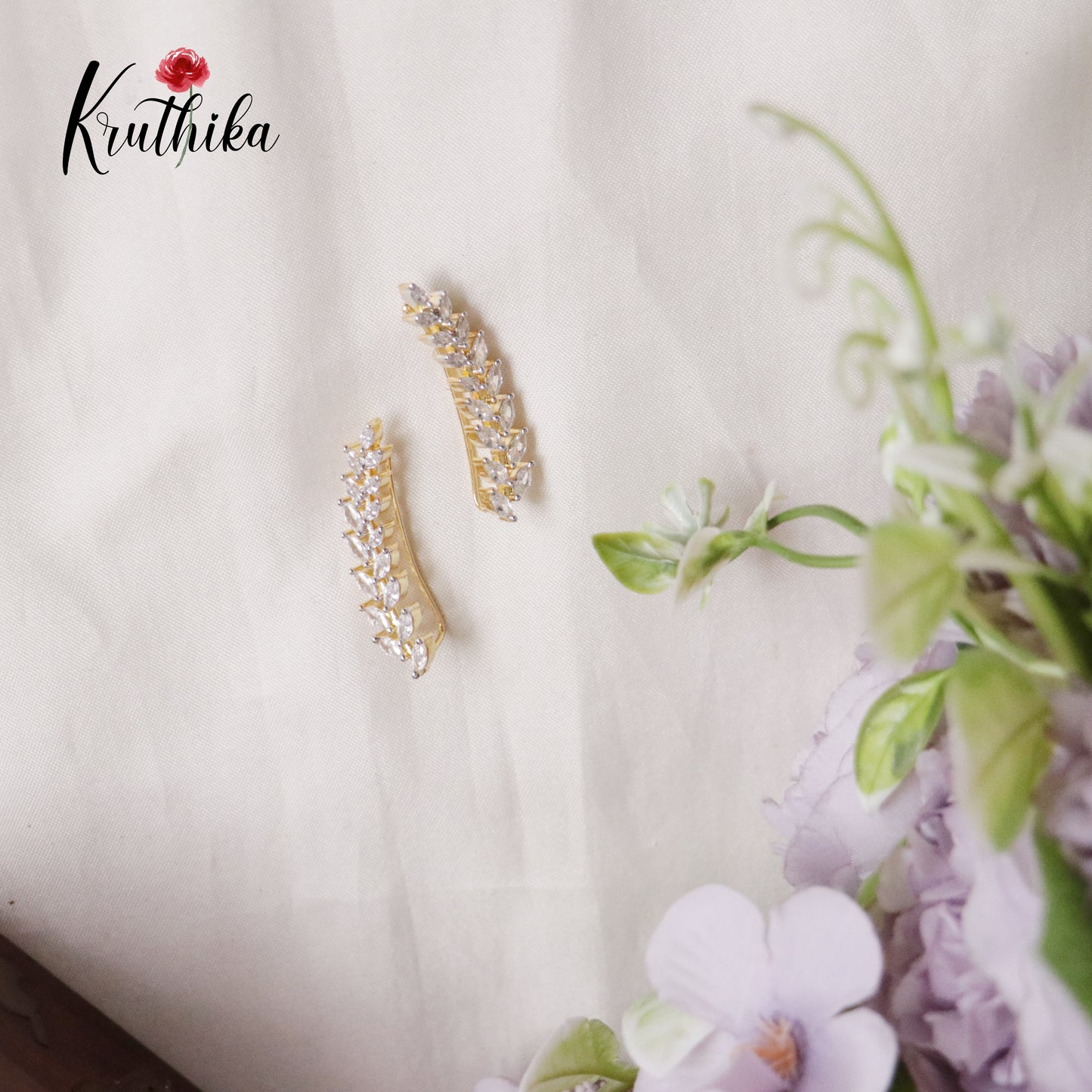 Gorgeous Dainty AD Stones Gold Finish Ear Climbers / Ear cuffs E480