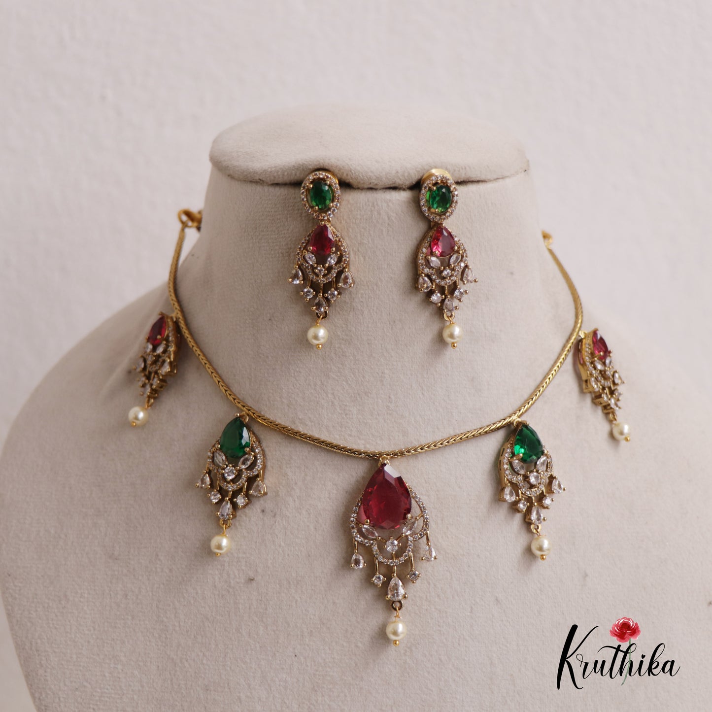 Sparkling AD Teardrop Motifs Victorian Necklace NC2654 (Available in 3 Colours)