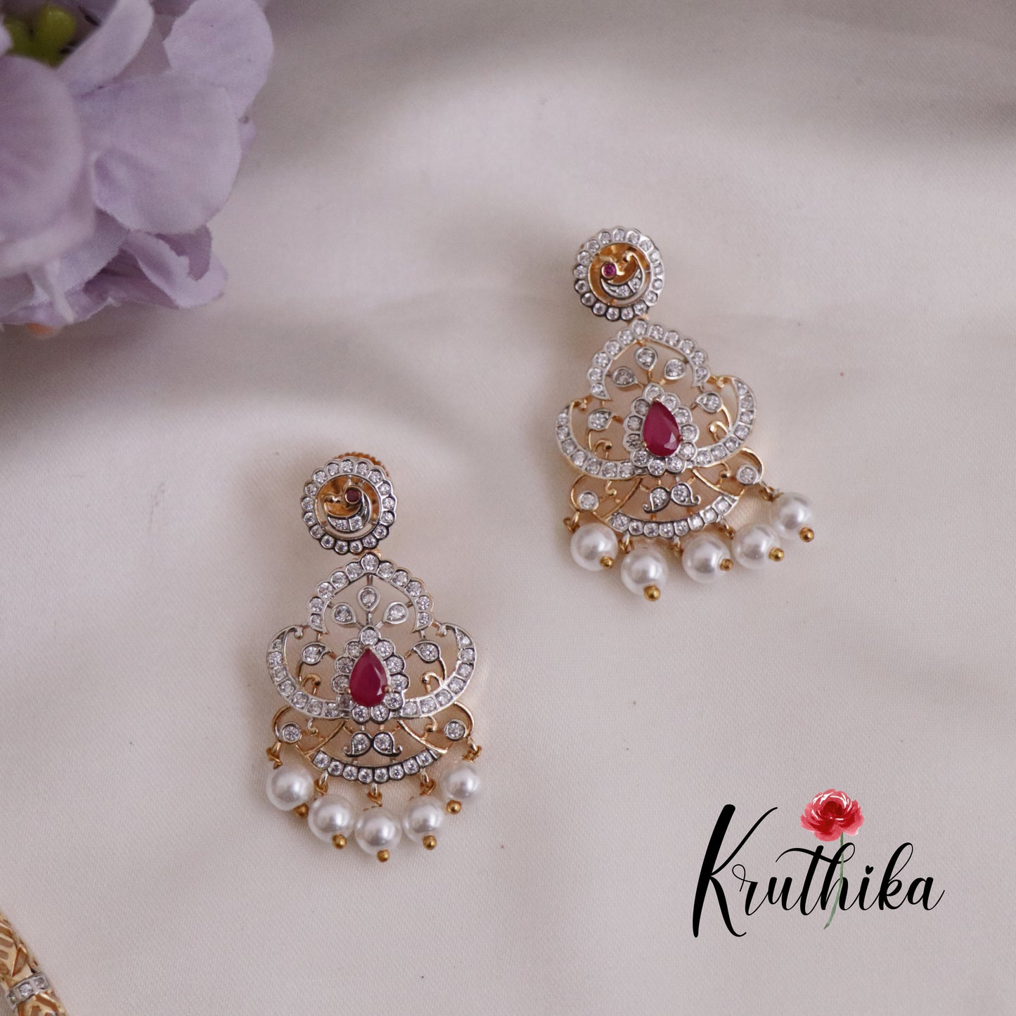 Simple AD/ Victorian Hasli Necklace with Peacock Pendant Drops NC2251 (Available in 3 Colours)