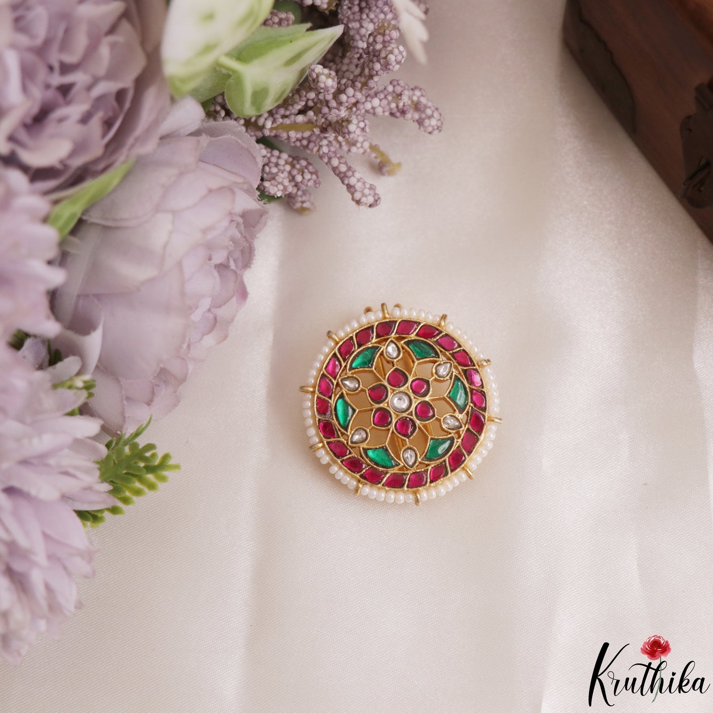 Classic Pearl Border Floral Motifs Chandra Surya Jadau Hair Ornaments J413