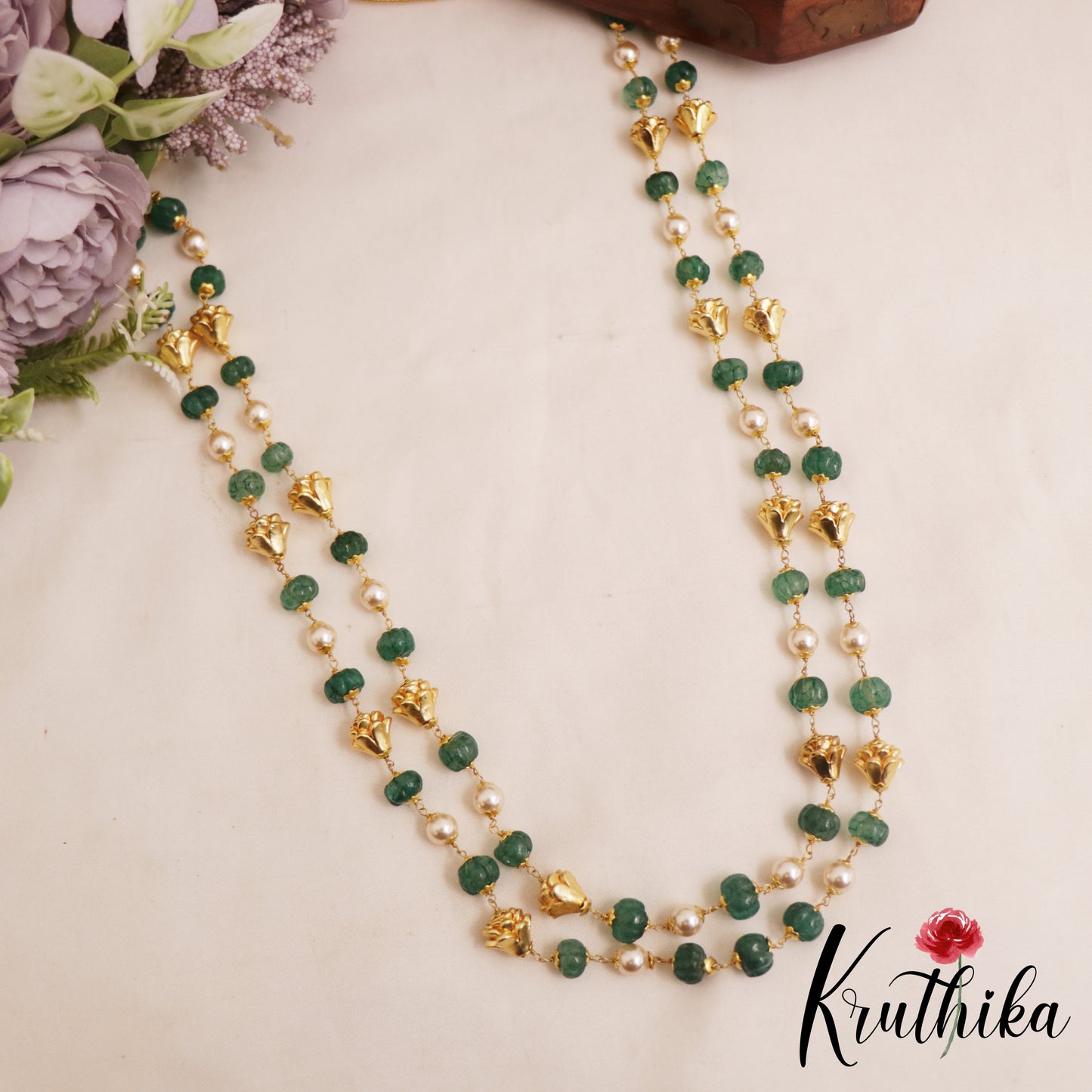 Elegant Floral Green Bead Double Layered Mala LH2070