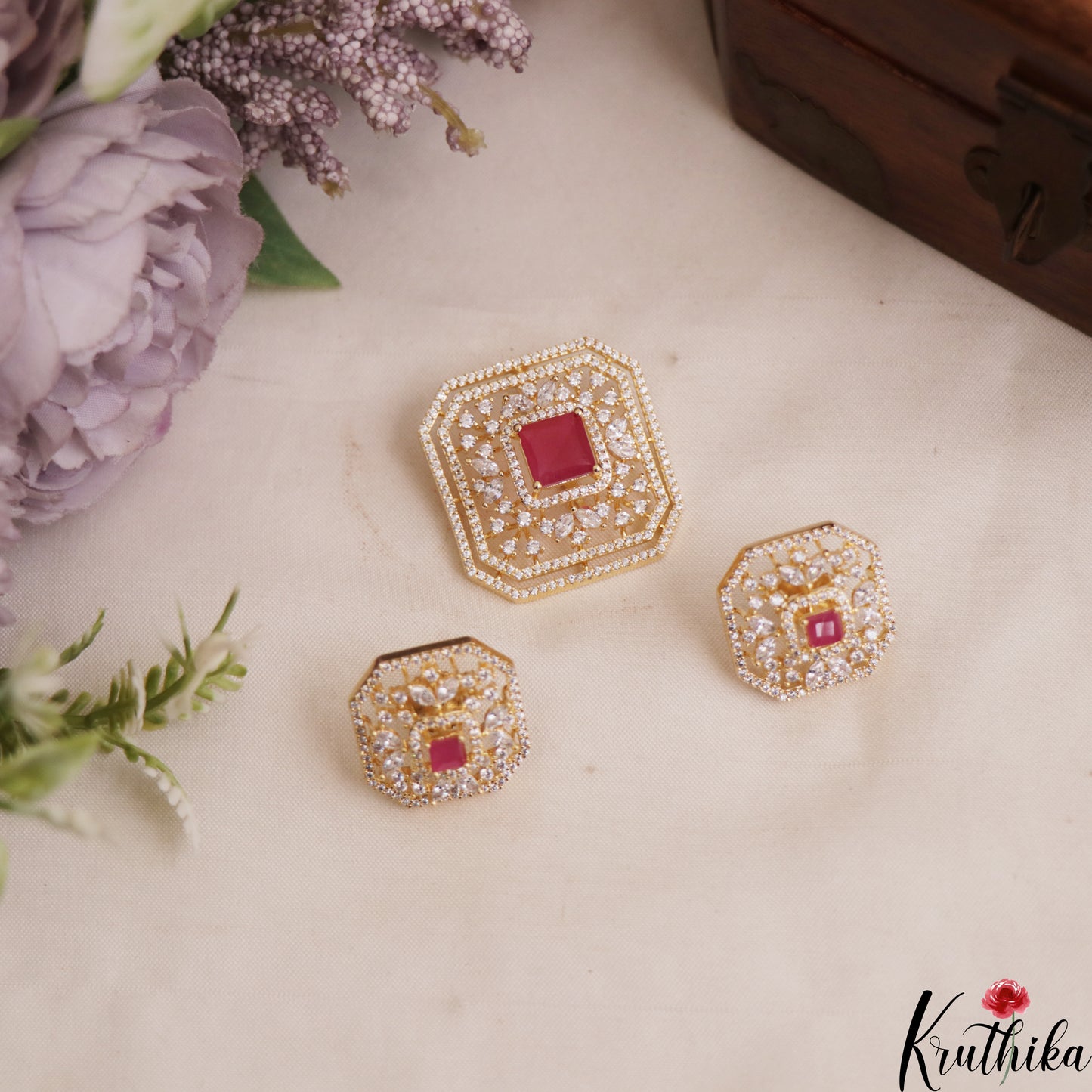 Trendy Geometric Motifs CZ Pendant Set PS289 (Available In 2 Colors)