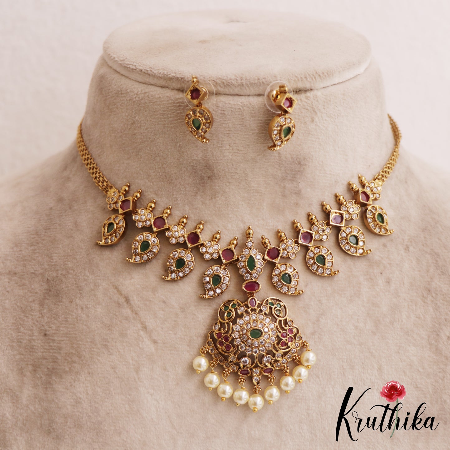 Elegant Mango Motifs Choker With Pearl Drops NC2828