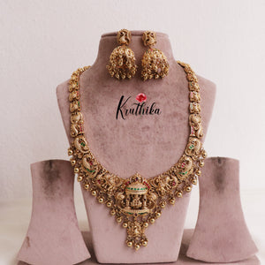 Premium Lakshmi Peacock Haaram with golden Beads LH1879