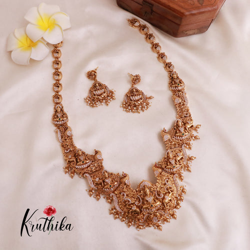 Premium Lakshmi peacock AD golden beads haaram LH1809