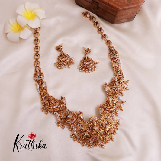 Premium Lakshmi peacock AD golden beads haaram LH1809