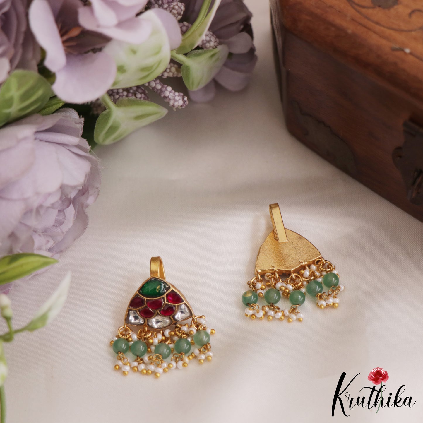 Beautiful Kemp Earcuffs | Upper Earrings | Bugadi Earrings With Pearl And Bead Drops E865