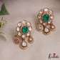 Trendy Floral Motifs Polki Victorian Stud Earrings With Teardrop Drops E1085 (Available In 4 Colors)