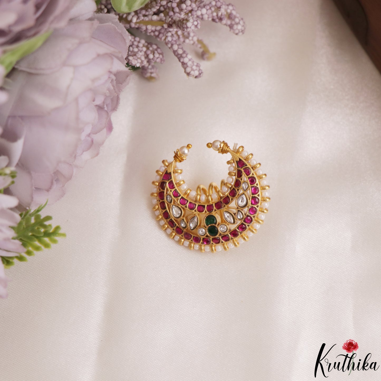 Classic Pearl Border Floral Motifs Chandra Surya Jadau Hair Ornaments J413