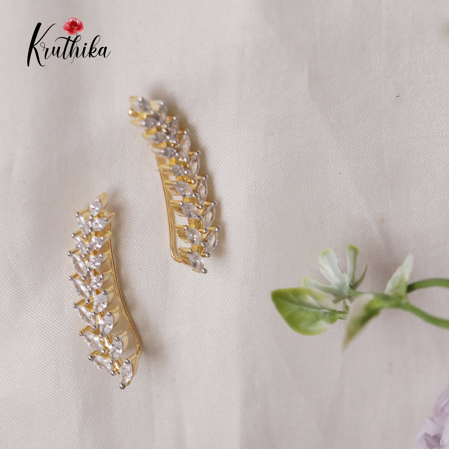 Gorgeous Dainty AD Stones Gold Finish Ear Climbers / Ear cuffs E480