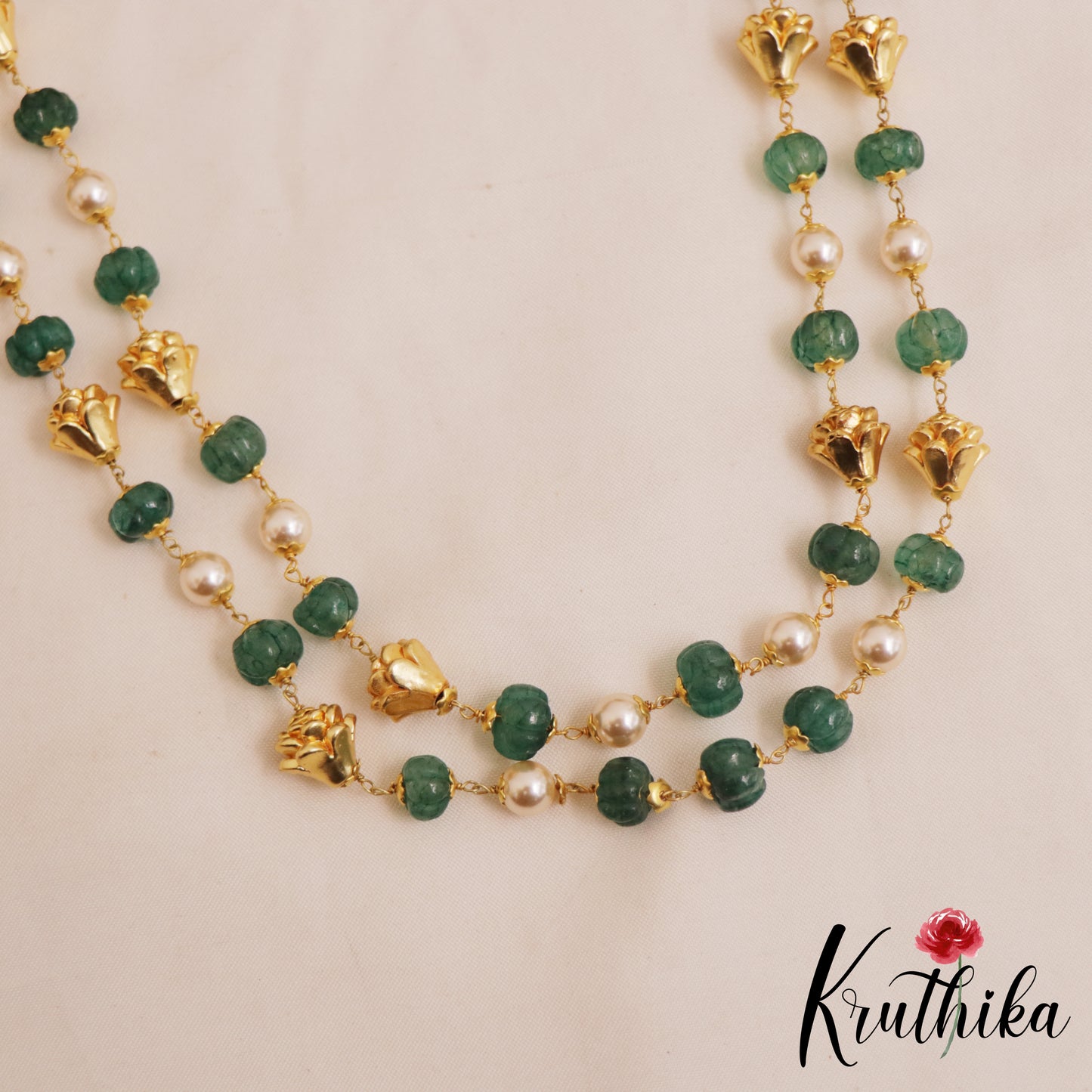 Elegant Floral Green Bead Double Layered Mala LH2070