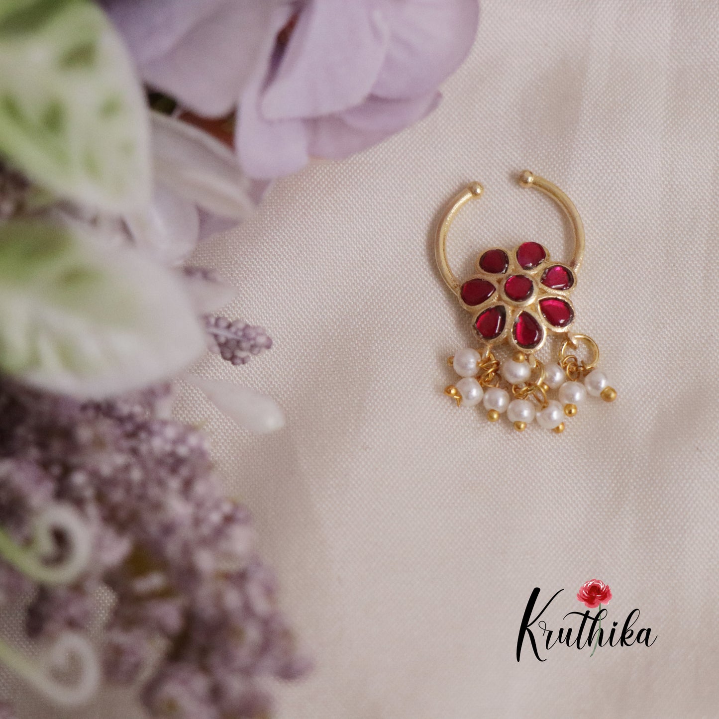 Elegant Jadau Septum Nose Ring- No Piercing Required N58 (Available in 4 Colours)