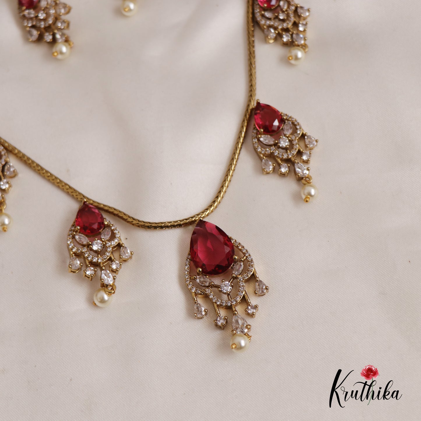 Sparkling AD Teardrop Motifs Victorian Necklace NC2654 (Available in 3 Colours)