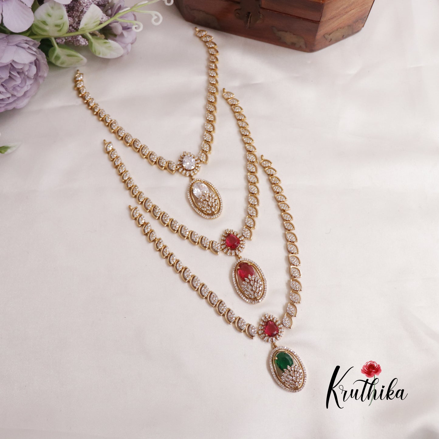 Gergous CZ Multi Stone Pearl Shape Pendant Necklace NC2129 Available in 3 Colors)