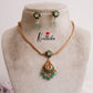 Simple Peacock Jadau Necklace with Green Beads Drops NC2210