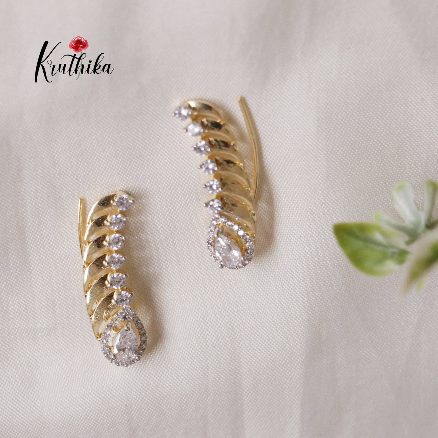 Beautiful Dainty AD Stones Gold Finish Ear Climbers / Ear cuffs E481