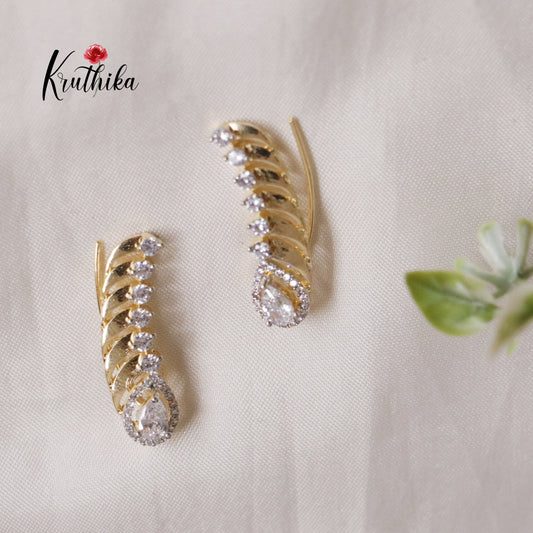 Beautiful Dainty AD Stones Gold Finish Ear Climbers / Ear cuffs E591