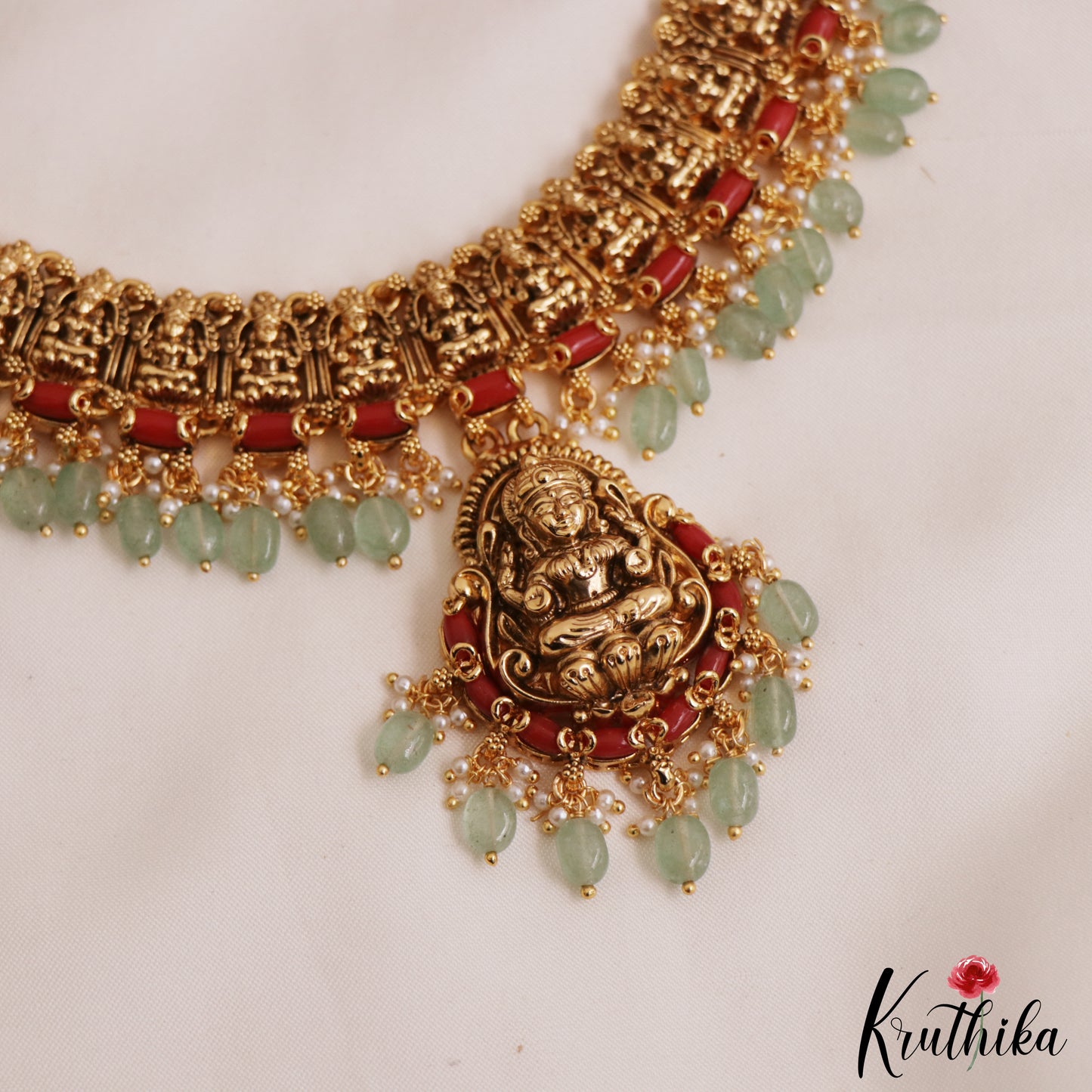 Gorgeous Antique Nagas Lakshmi Motifs Coral Necklace NC2840