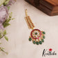 Beautiful Floral Motifs Jadau Maang Tikka With Green Bead Drops MT384