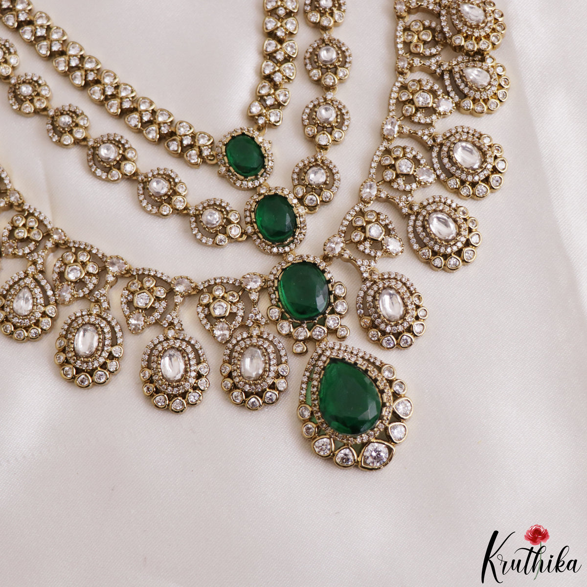 Sparkling Teardrop Motifs Multi Layered CZ Victorian Necklace NC3274 (Available In 5 Colors)