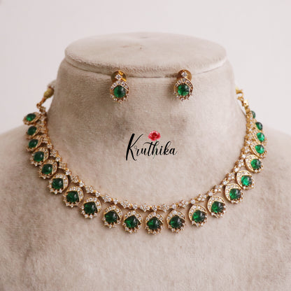 Simple AD Stone Pendant Drops Necklace NC2208 (Available in 3 Colours)