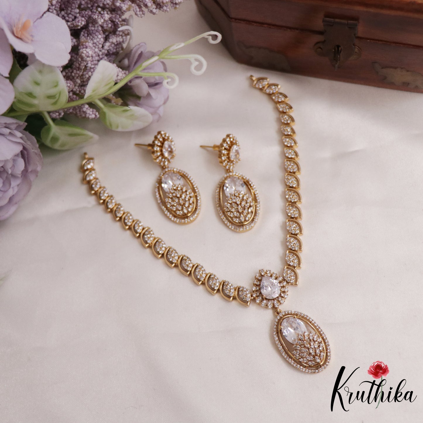 Gergous CZ Multi Stone Pearl Shape Pendant Necklace NC2129 Available in 3 Colors)
