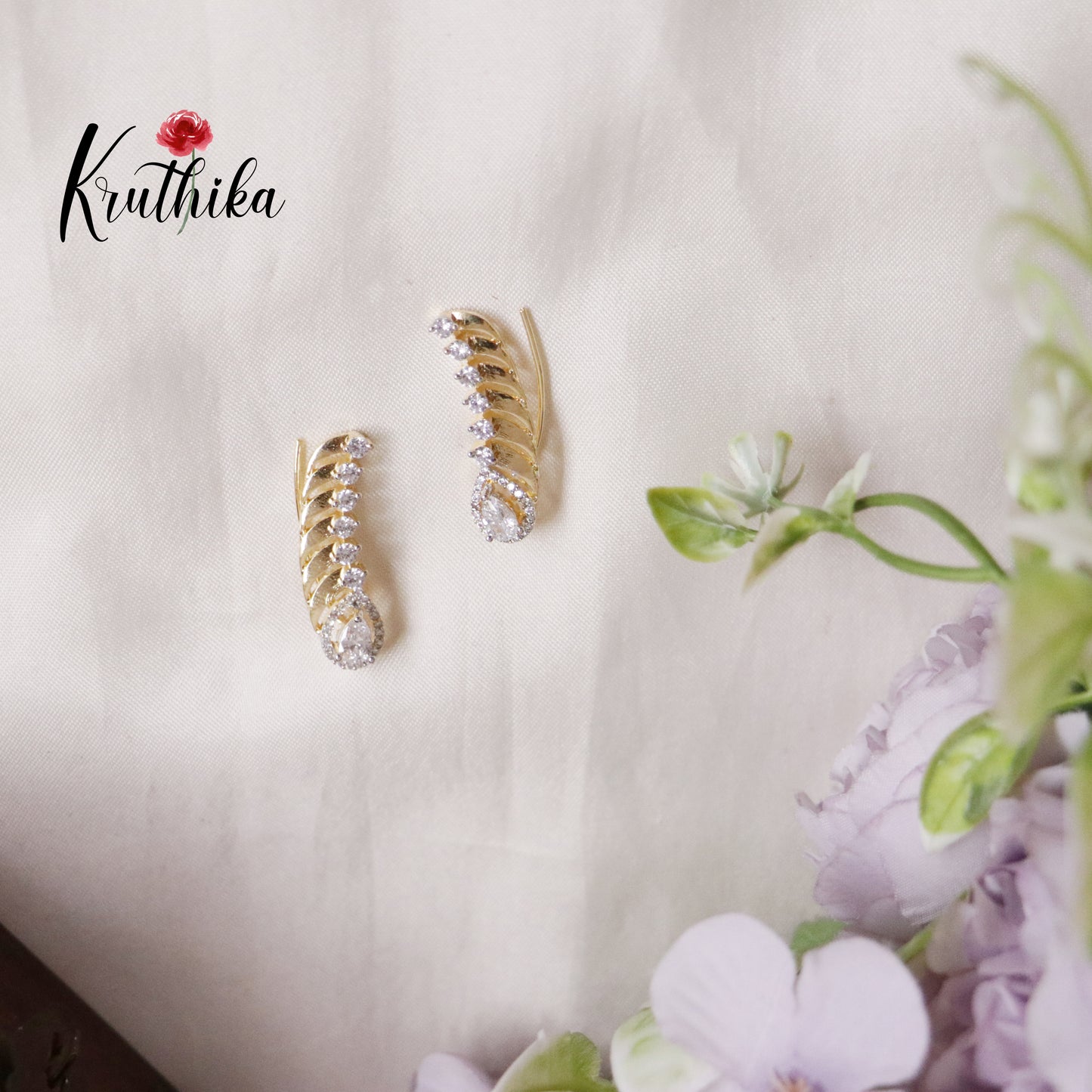 Beautiful Dainty AD Stones Gold Finish Ear Climbers / Ear cuffs E481